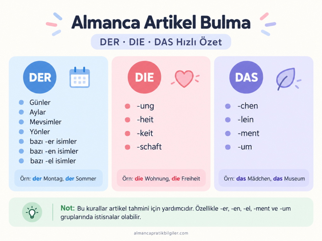 Almanca artikel bulma için der die das kuralları